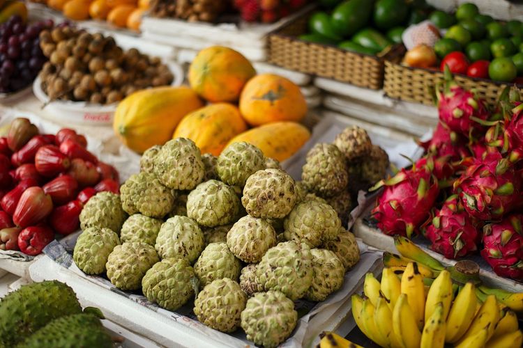 Exotic fruits in the asian market in vietnam