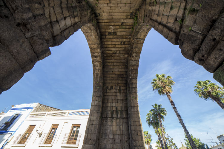 Intrados of roman arch of trajan, monumental access gateway to ancient emerita augusta, merida