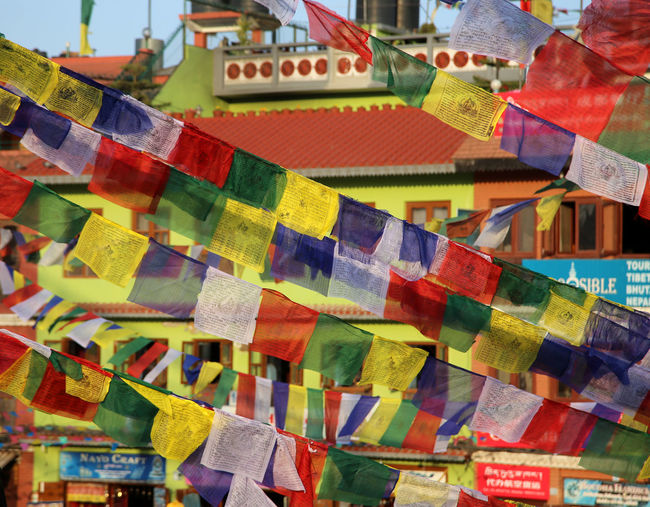 Full frame shot of colorful prayer flags 