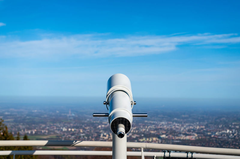 Telescope placed on viewing platform on szyndzielnia mountain in bielsko-biala, poland. 