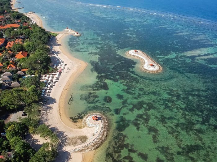 High angle view of beach against sky