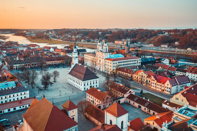 High angle view of townscape against sky
