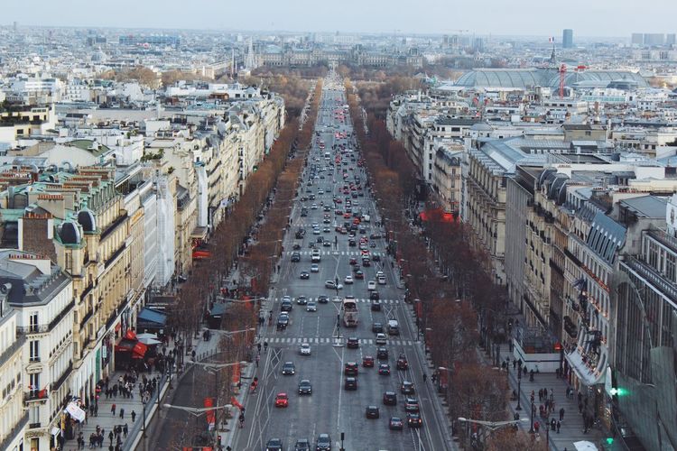 High angle view of traffic on city street