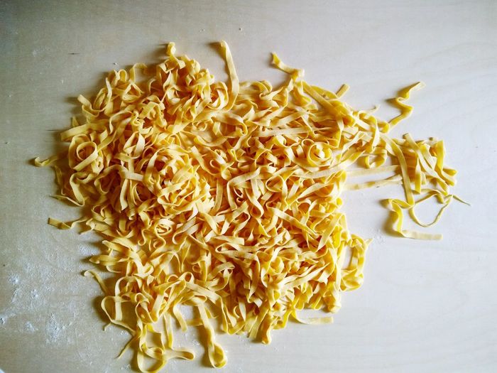 High angle view of tagliatelle