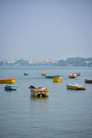 Boats in the upper lake at bhopal which is also known as 'city of lakes'.