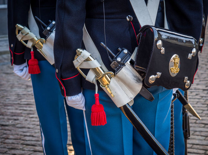 Two guards  guarding the royal palace official residence of the danish royal family in copenhagen
