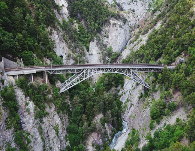 High angle view of bridge over mountain