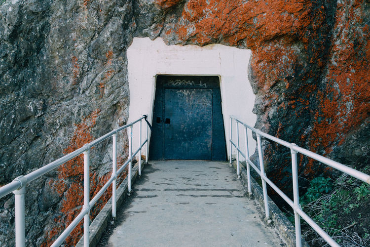 Closed door on rock