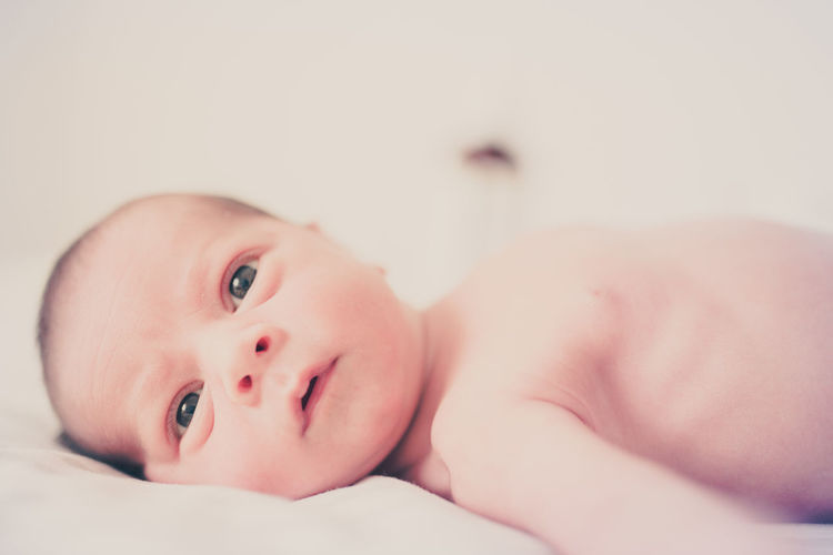 Close-up portrait of baby lying down