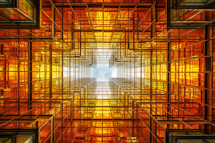 Mirror image of glass buildings