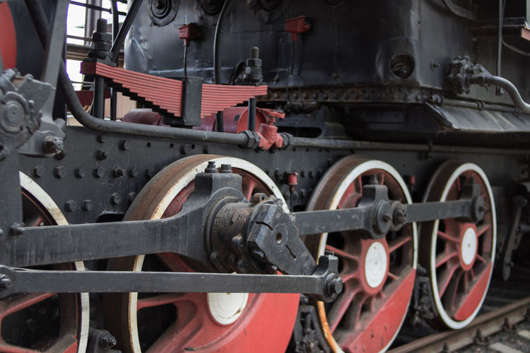 Close-up of train on railroad track
