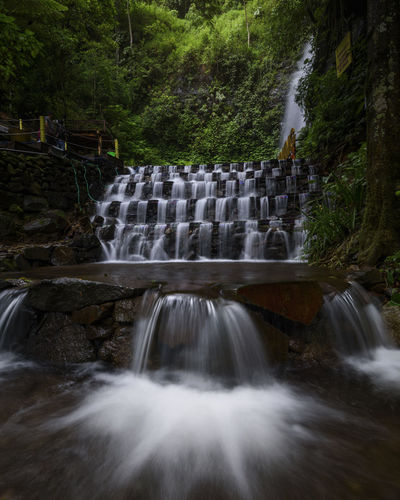 Long exposure image of waterfall in forest