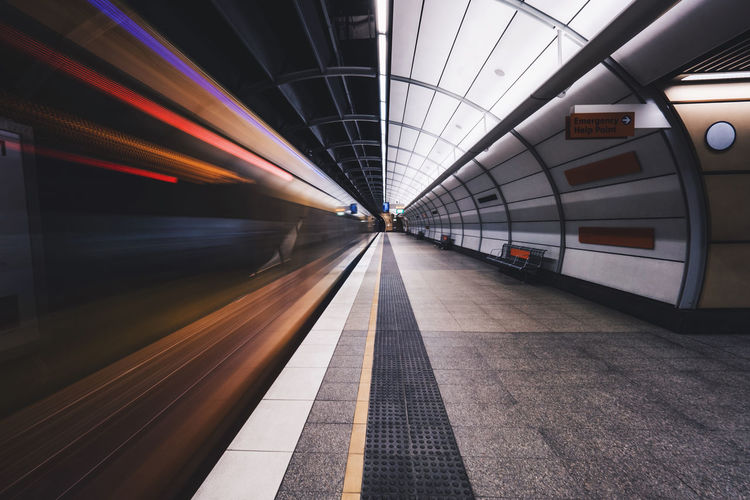 Blurred motion of train in subway