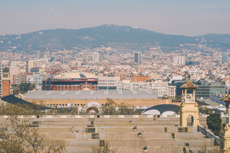 Observation platform with binoculars overlooking sagrada de familia in barcelona