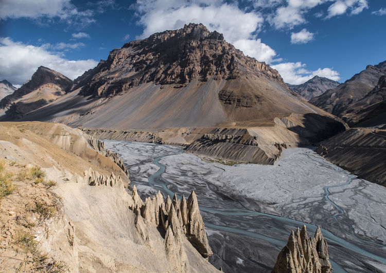 Scenic view of mountains against cloudy sky