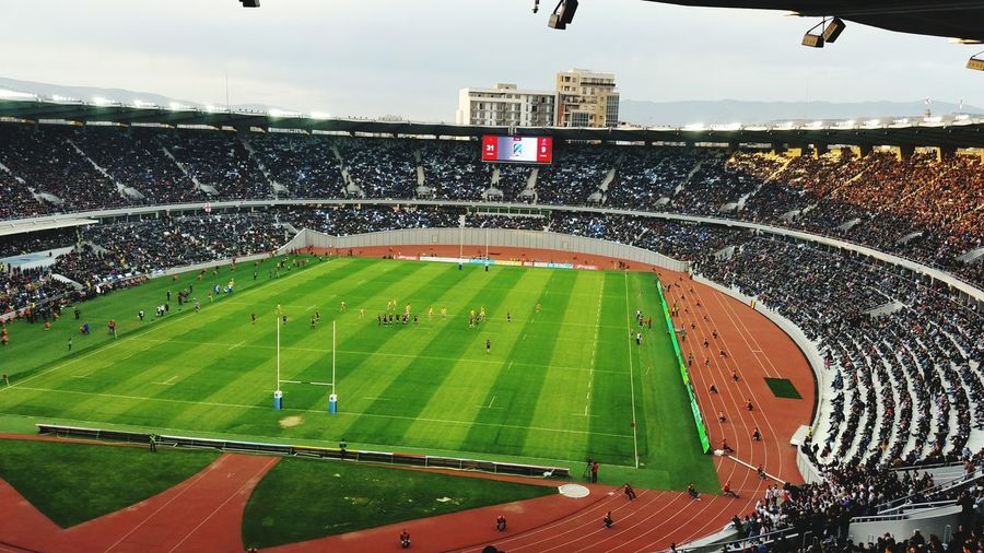 Aerial view of people in stadium