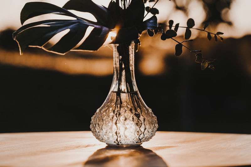 Close-up of flower vase on table
