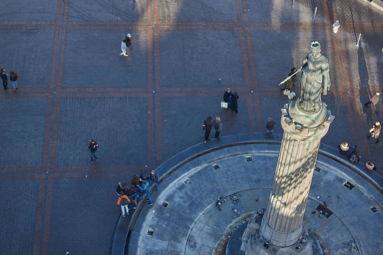 High angle view of people in city