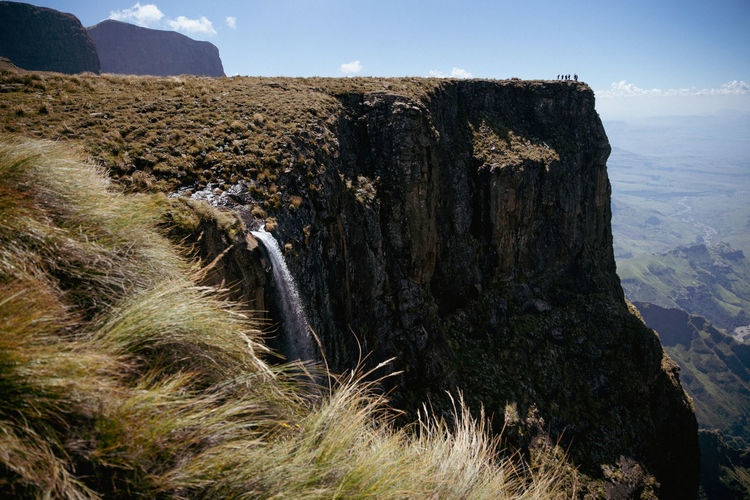 Scenic view of landscape with waterfall, tugela, drakensberg.