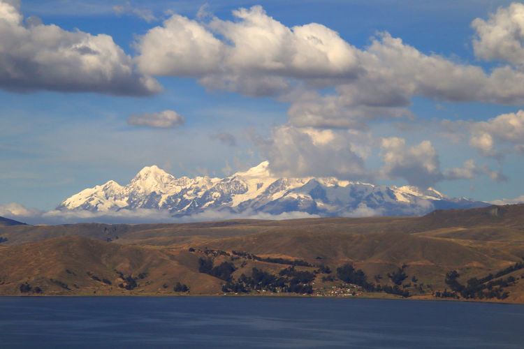 Scenic view of snowcapped mountains against sky
