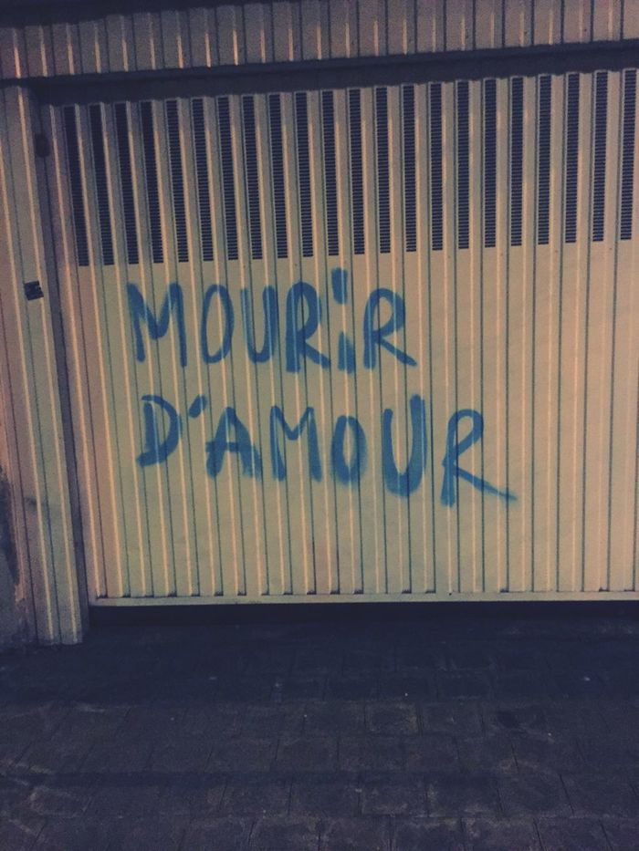 "die of love' written sprayed on wall