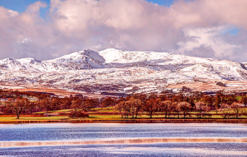 Scenic view of snowcapped mountains against sky