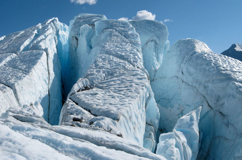 Glacial seracs and crevasses of the matanuska glacier, alaska, in bright conditions