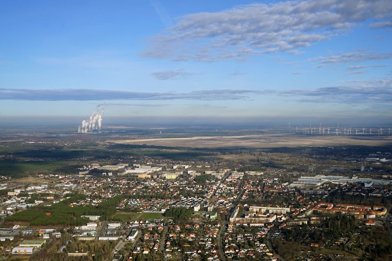 High angle view of townscape against sky