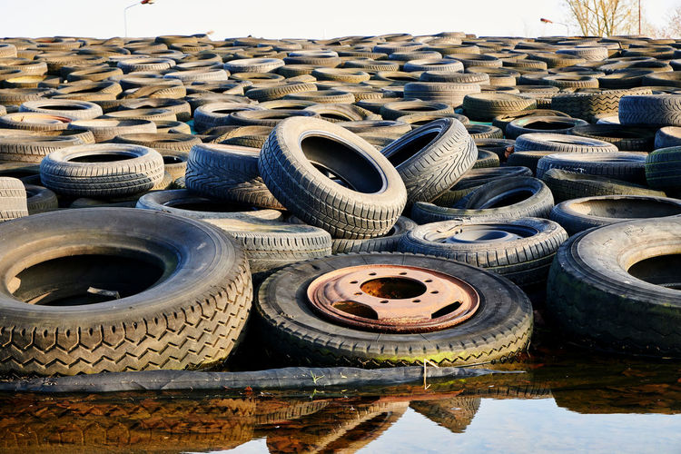 High angle view of abandoned tires