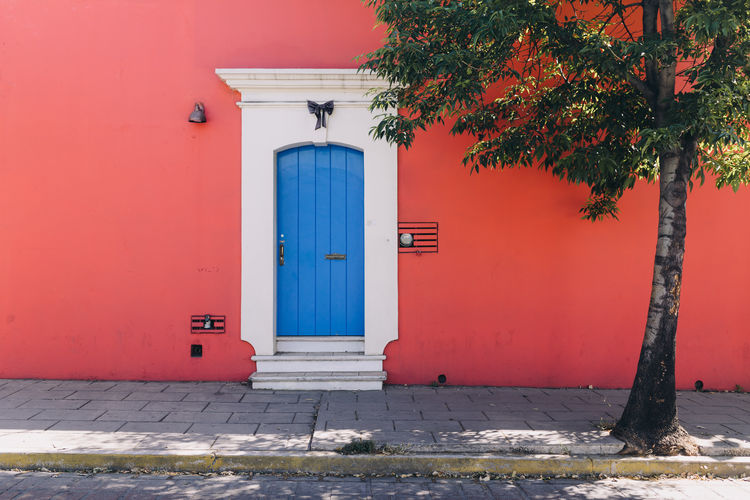 Colorful building exterior in oaxaca, mexico