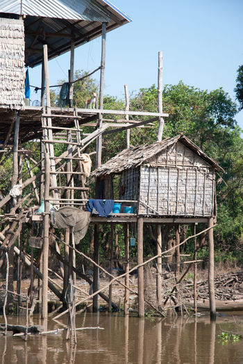 View of built structures against clear blue sky