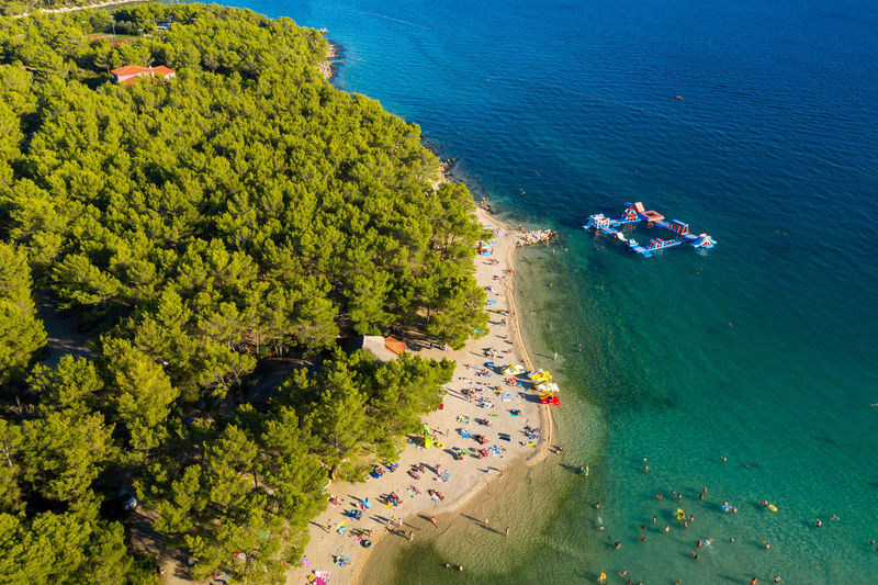 Beach with the pine forest near pakostane, adriatic coast in croatia