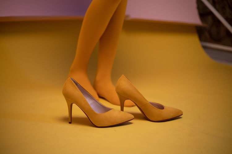 Low section of woman wearing high heels
