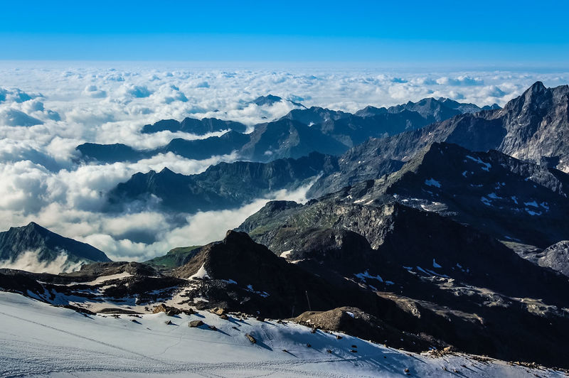 Scenic view of snowcapped mountains against sky