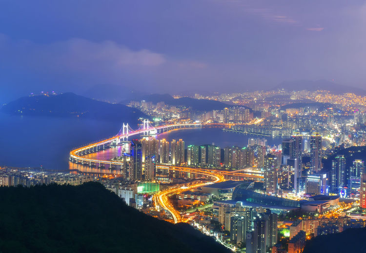Illuminated modern cityscape from south korea
