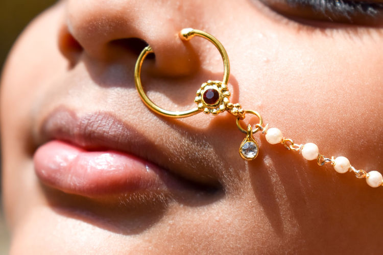 Close-up of girl with nose ring