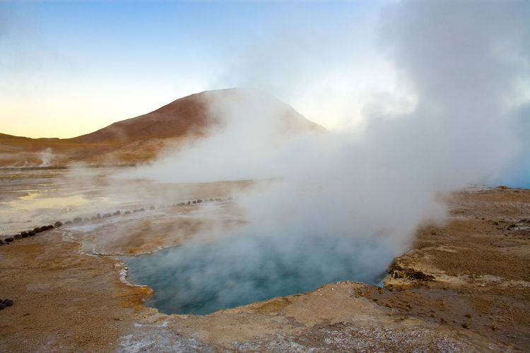 Natural hot spring pool at an altitude of 4300m, el tatio geysers, atacama desert, chile,