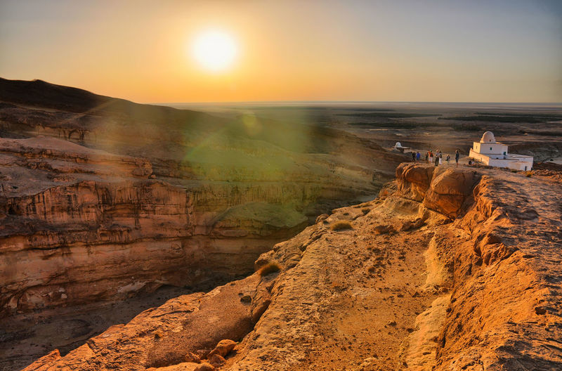 Aerial view of landscape during sunset