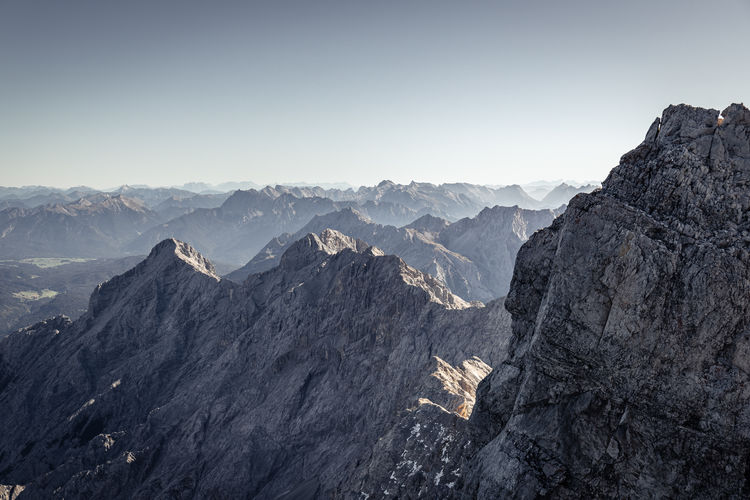 High angle view of mountain range against sky