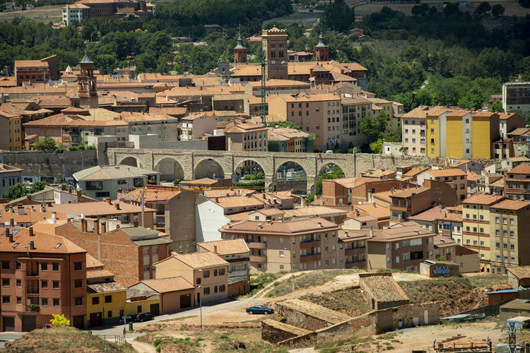 High angle view of buildings in city of teruel 