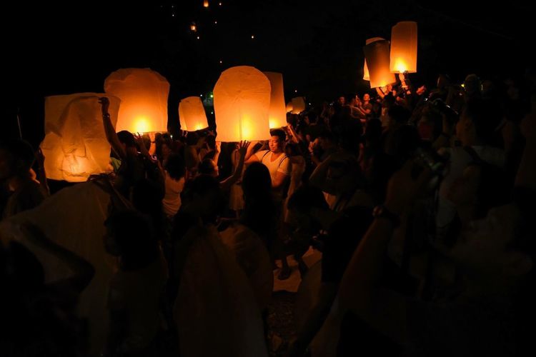 Illuminated lights at night