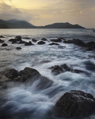 Beautiful  coastline of weh island sumatra  indonesia sunset time during windy evening at high tide