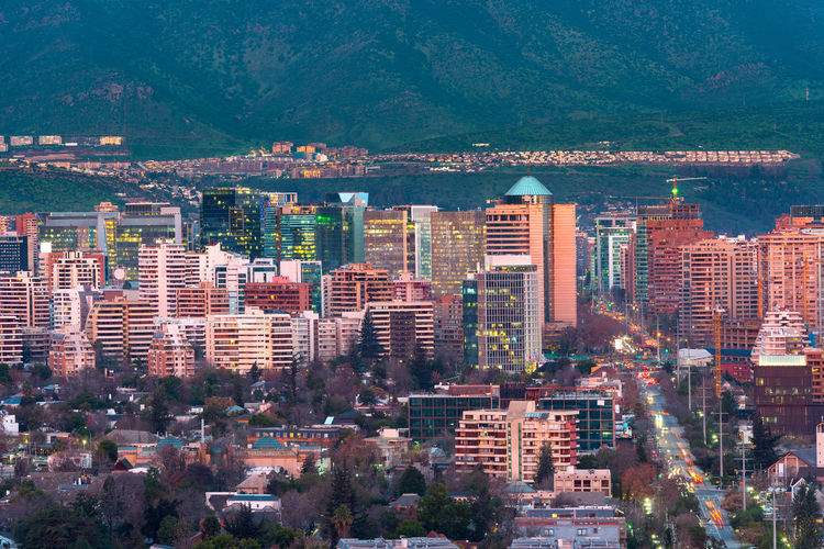 View of residential and office buildings at the wealthy district of las condes in santiago de chile