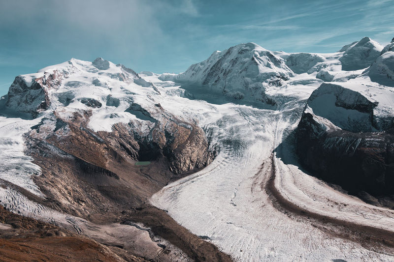 Panoramic view of the valais alps, monte rosa and gorner glacier ,switzerland.