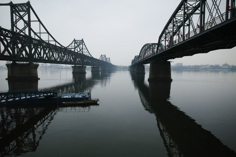 Suspension bridges over river
