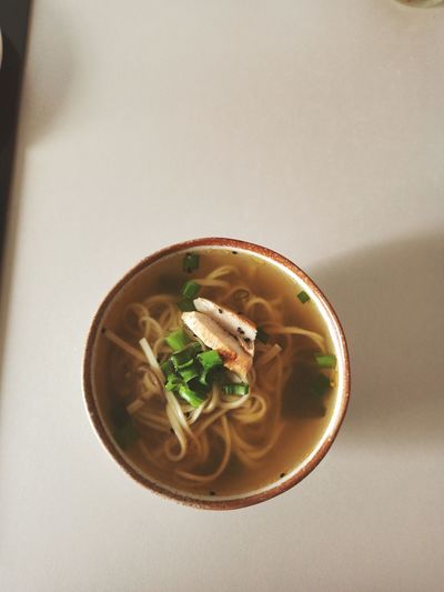 Close-up of soup in bowl on table