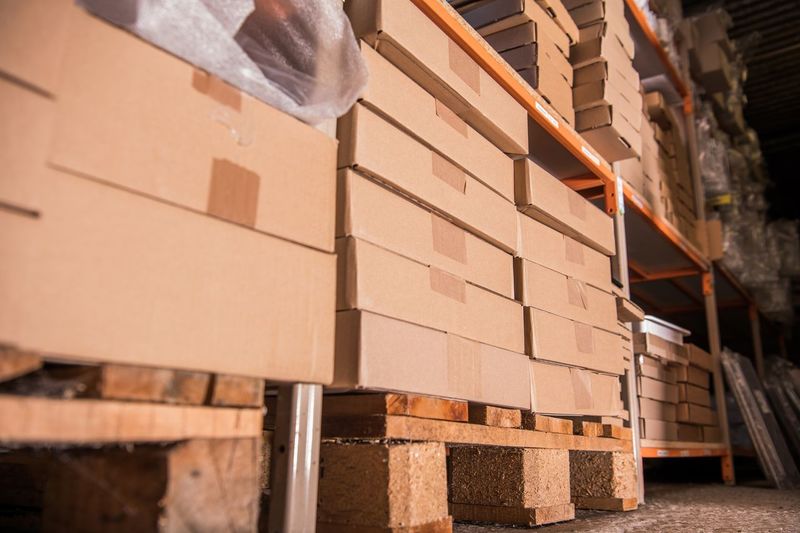 Stack of cardboard boxes in warehouse
