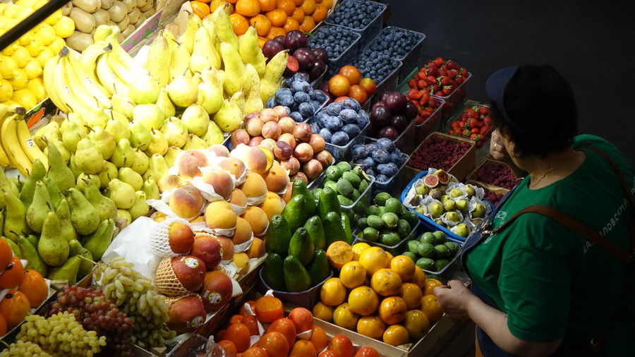 High angle view of fruits for sale in market