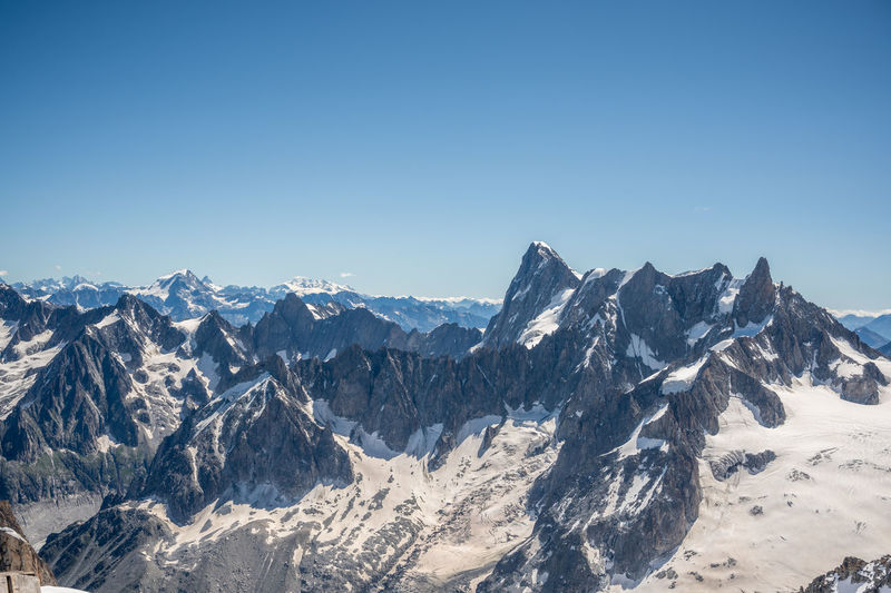 View from the top of the aguilles du midi and mont blanc near chamonix in french alps
