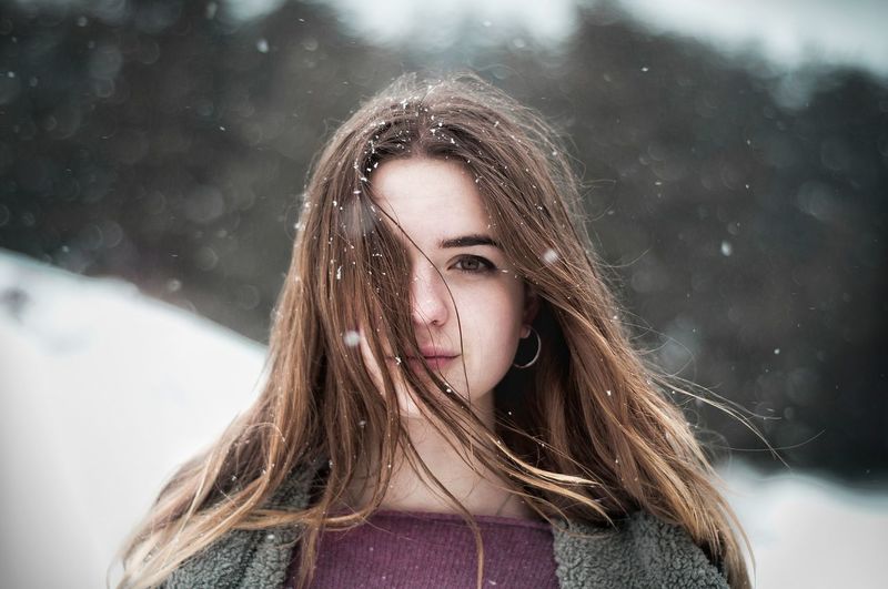 Snow day Long Hair Headshot Teenager One Person Portrait People One Teenage Girl Only Close-up Snowing Outdoors Young Adult Cold Temperature Day Adult